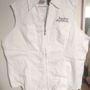 White vest zip up. Silver embroidery Harley Davids